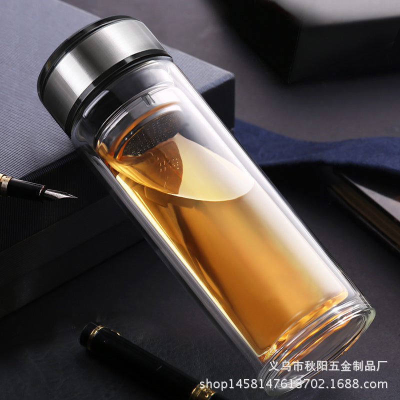 Double-layer glass men's Women's Cup with cover filter tea cup business office bubble tea custom print LOGO