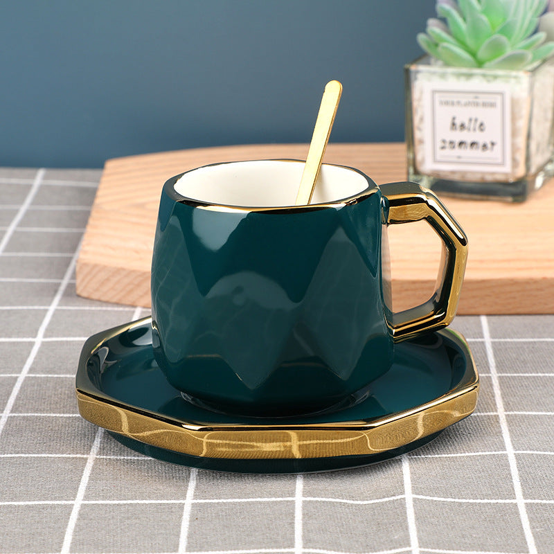 Nordic style light luxury gold side ceramic coffee cup simple belt tray spoon Mug Cup couple drink ceramic cup