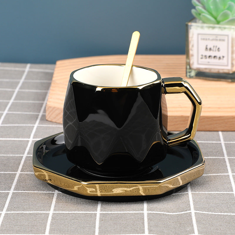 Nordic style light luxury gold side ceramic coffee cup simple belt tray spoon Mug Cup couple drink ceramic cup