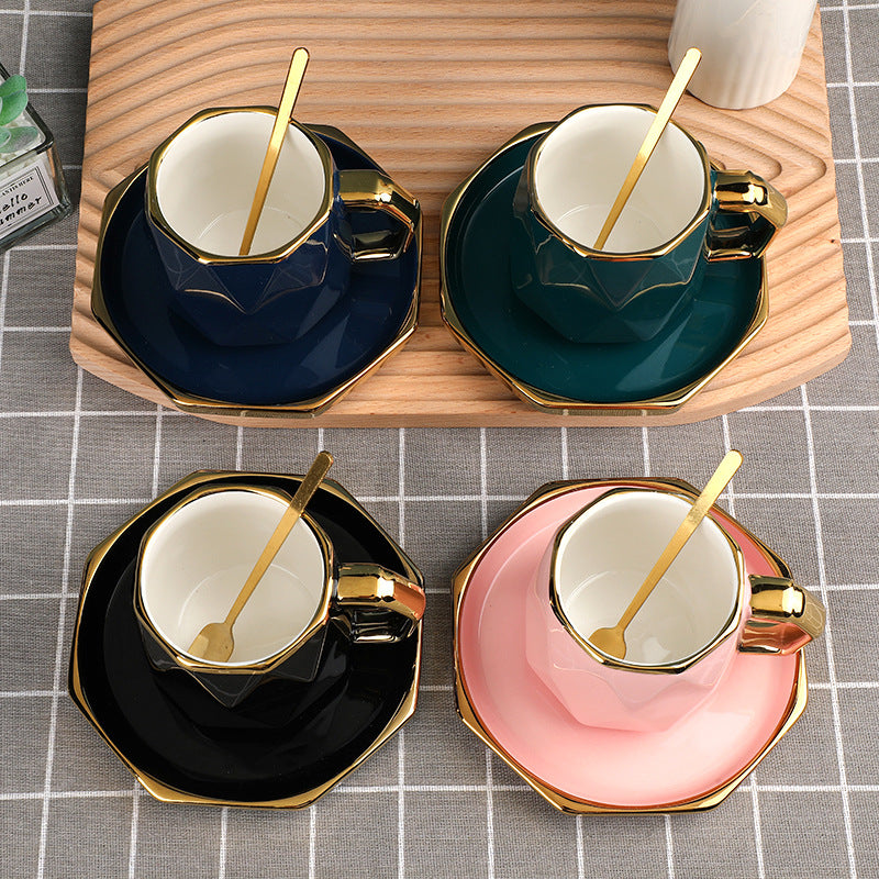 Nordic style light luxury gold side ceramic coffee cup simple belt tray spoon Mug Cup couple drink ceramic cup