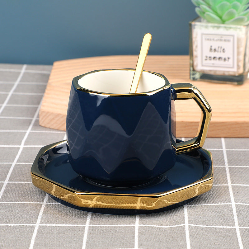 Nordic style light luxury gold side ceramic coffee cup simple belt tray spoon Mug Cup couple drink ceramic cup